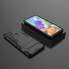 Custodia Silicone e Plastica Opaca Cover con Supporto per Samsung Galaxy A21s Nero