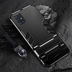 Custodia Silicone e Plastica Opaca Cover con Supporto per Samsung Galaxy A51 5G Nero