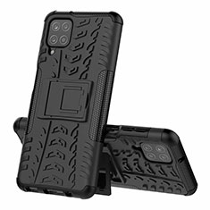 Custodia Silicone e Plastica Opaca Cover con Supporto per Samsung Galaxy M12 Nero