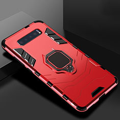 Custodia Silicone e Plastica Opaca Cover con Supporto per Samsung Galaxy S10 Plus Rosso