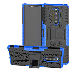 Custodia Silicone e Plastica Opaca Cover con Supporto per Sony Xperia 1 Blu