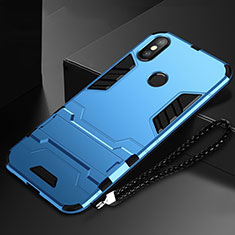 Custodia Silicone e Plastica Opaca Cover con Supporto per Xiaomi Mi Mix 3 Blu