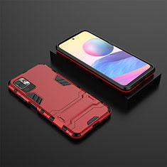 Custodia Silicone e Plastica Opaca Cover con Supporto per Xiaomi POCO M3 Pro 5G Rosso