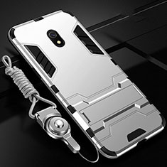 Custodia Silicone e Plastica Opaca Cover con Supporto per Xiaomi Redmi 8A Argento