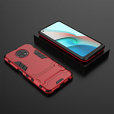 Custodia Silicone e Plastica Opaca Cover con Supporto per Xiaomi Redmi Note 9 5G Rosso