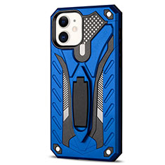 Custodia Silicone e Plastica Opaca Cover con Supporto R01 per Apple iPhone 12 Mini Blu