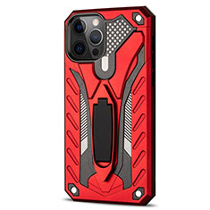 Custodia Silicone e Plastica Opaca Cover con Supporto R01 per Apple iPhone 12 Pro Max Rosso