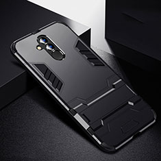 Custodia Silicone e Plastica Opaca Cover con Supporto R01 per Huawei Mate 20 Lite Nero