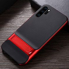 Custodia Silicone e Plastica Opaca Cover con Supporto R01 per Huawei P30 Pro Rosso