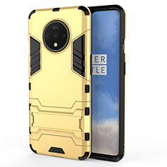 Custodia Silicone e Plastica Opaca Cover con Supporto R01 per OnePlus 7T Oro