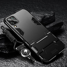 Custodia Silicone e Plastica Opaca Cover con Supporto R01 per Samsung Galaxy A12 5G Nero