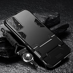 Custodia Silicone e Plastica Opaca Cover con Supporto R01 per Samsung Galaxy A52 4G Nero