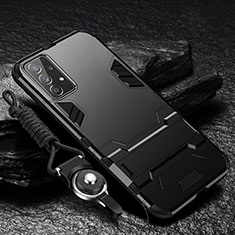 Custodia Silicone e Plastica Opaca Cover con Supporto R01 per Samsung Galaxy A72 4G Nero