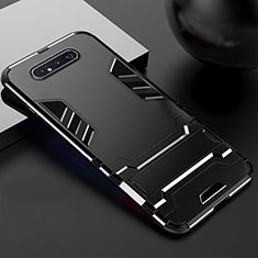 Custodia Silicone e Plastica Opaca Cover con Supporto R01 per Samsung Galaxy A80 Nero