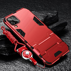 Custodia Silicone e Plastica Opaca Cover con Supporto R01 per Samsung Galaxy F12 Rosso