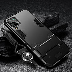 Custodia Silicone e Plastica Opaca Cover con Supporto R01 per Samsung Galaxy F22 4G Nero
