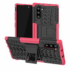 Custodia Silicone e Plastica Opaca Cover con Supporto R01 per Samsung Galaxy Note 10 5G Rosa Caldo