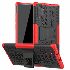 Custodia Silicone e Plastica Opaca Cover con Supporto R01 per Samsung Galaxy Note 10 Plus Rosso