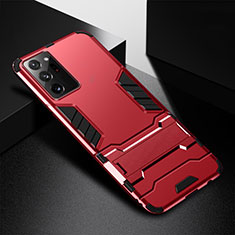 Custodia Silicone e Plastica Opaca Cover con Supporto R01 per Samsung Galaxy Note 20 Ultra 5G Rosso