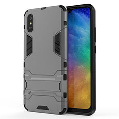 Custodia Silicone e Plastica Opaca Cover con Supporto R01 per Xiaomi Redmi 9AT Grigio