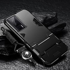 Custodia Silicone e Plastica Opaca Cover con Supporto R01 per Xiaomi Redmi K60 5G Nero