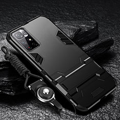 Custodia Silicone e Plastica Opaca Cover con Supporto R01 per Xiaomi Redmi Note 11 5G Nero