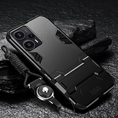 Custodia Silicone e Plastica Opaca Cover con Supporto R01 per Xiaomi Redmi Note 12 Turbo 5G Nero