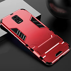 Custodia Silicone e Plastica Opaca Cover con Supporto R01 per Xiaomi Redmi Note 9 Pro Rosso