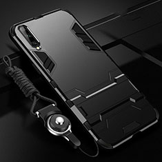 Custodia Silicone e Plastica Opaca Cover con Supporto R02 per Samsung Galaxy A70 Nero