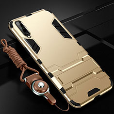 Custodia Silicone e Plastica Opaca Cover con Supporto R02 per Samsung Galaxy A70S Oro