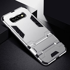 Custodia Silicone e Plastica Opaca Cover con Supporto R02 per Samsung Galaxy S10 5G Argento