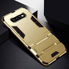 Custodia Silicone e Plastica Opaca Cover con Supporto R02 per Samsung Galaxy S10 Oro