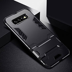 Custodia Silicone e Plastica Opaca Cover con Supporto R02 per Samsung Galaxy S10 Plus Nero