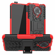 Custodia Silicone e Plastica Opaca Cover con Supporto R02 per Xiaomi Poco F2 Pro Rosso