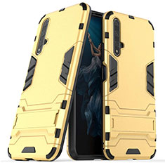 Custodia Silicone e Plastica Opaca Cover con Supporto R03 per Huawei Honor 20 Oro