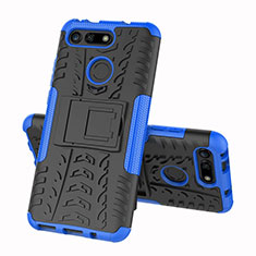 Custodia Silicone e Plastica Opaca Cover con Supporto R03 per Huawei Honor V20 Blu