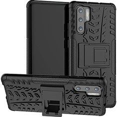 Custodia Silicone e Plastica Opaca Cover con Supporto R03 per Huawei P30 Pro New Edition Nero