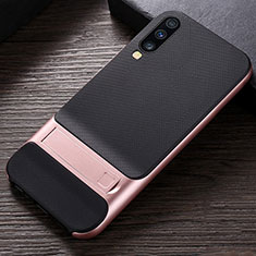 Custodia Silicone e Plastica Opaca Cover con Supporto R03 per Samsung Galaxy A70S Oro Rosa