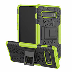 Custodia Silicone e Plastica Opaca Cover con Supporto R03 per Samsung Galaxy S10 5G Verde