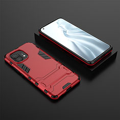 Custodia Silicone e Plastica Opaca Cover con Supporto R03 per Xiaomi Mi 11 Lite 5G Rosso
