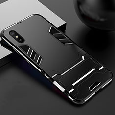 Custodia Silicone e Plastica Opaca Cover con Supporto R03 per Xiaomi Redmi 9A Nero