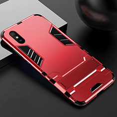 Custodia Silicone e Plastica Opaca Cover con Supporto R03 per Xiaomi Redmi 9A Rosso