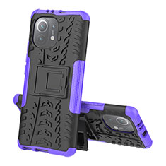 Custodia Silicone e Plastica Opaca Cover con Supporto R07 per Xiaomi Mi 11 Lite 4G Viola