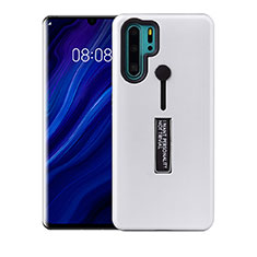 Custodia Silicone e Plastica Opaca Cover con Supporto T01 per Huawei P30 Pro New Edition Bianco