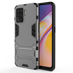 Custodia Silicone e Plastica Opaca Cover con Supporto T01 per Oppo F19 Pro Grigio