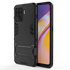 Custodia Silicone e Plastica Opaca Cover con Supporto T01 per Oppo F19 Pro Nero