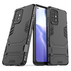 Custodia Silicone e Plastica Opaca Cover con Supporto T01 per Oppo F19 Pro+ Plus 5G Nero