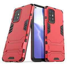 Custodia Silicone e Plastica Opaca Cover con Supporto T01 per Oppo F19 Pro+ Plus 5G Rosso