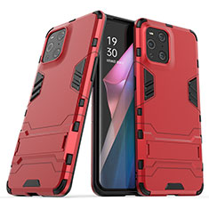 Custodia Silicone e Plastica Opaca Cover con Supporto T01 per Oppo Find X3 5G Rosso