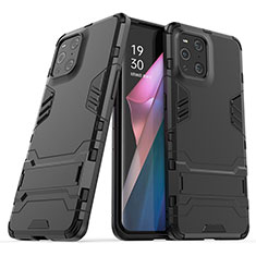 Custodia Silicone e Plastica Opaca Cover con Supporto T01 per Oppo Find X3 Pro 5G Nero